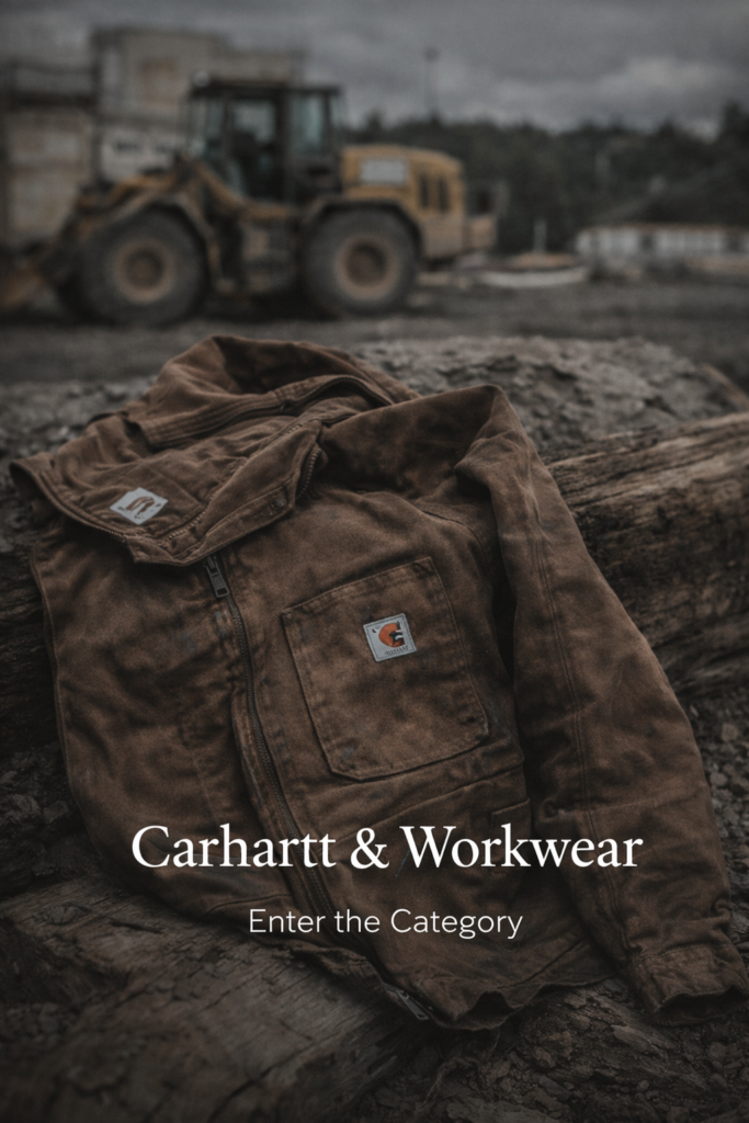 Carhartt jacket laying on a log with a job site in the background